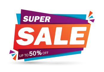 Super sale discount banner design. Layout for online shopping, product, promotions, website and brochure. Special offer up to 50% off. Vector template