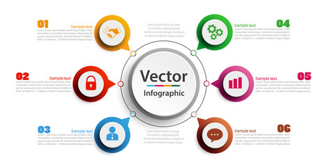 Creative concept for infographic. Business data visualization. Abstract elements diagram with 6 steps, options, parts or processes. Vector business template for presentation
