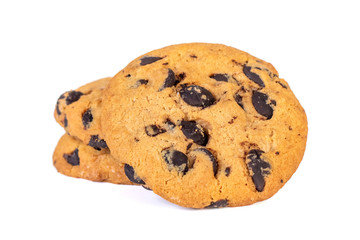 Chocolate chip cookies isolated on white background. Sweets.