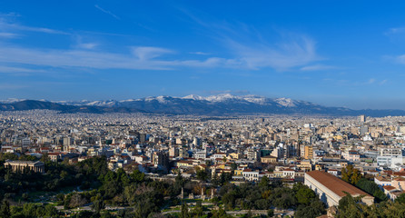 Day view to Athens and Lycabettus Hill in the background. Athens, Greece.