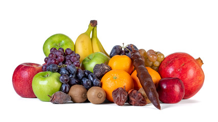 assortment or tropical fruits isolated on white background