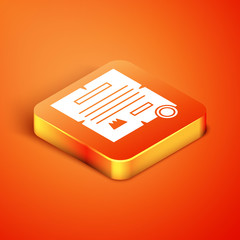 Isometric Decree, paper, parchment, scroll icon icon isolated on orange background.  Vector Illustration © vector_v