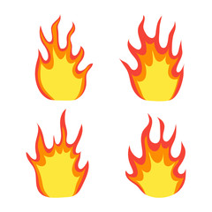 Set cartoon fire flame. Red cartoon blaze. Energy texture. Fire silhouette on isolated background. Glowing fire drawing illustration. Danger fire concept. Flat collection of angry flame. vector