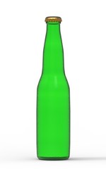 3d rendering, 3d illustration. Green beer bottle with a cap on a white background.