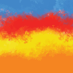 A Watercolour Style Abstract Line Painting In Warm Orange, Yellow, Red and Blue Colours