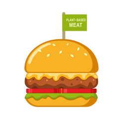 Plant based Meat hamburger. Isolated vector illustration on white background.