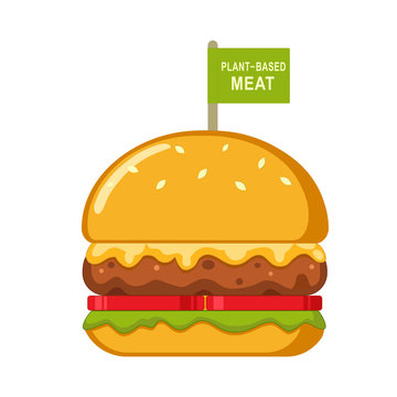 Plant Based Meat Hamburger. Isolated Vector Illustration On White Background.