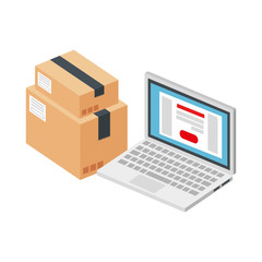 laptop computer with boxes package isolated icon