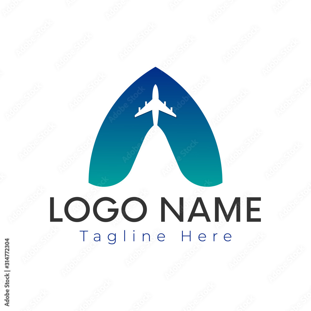 Wall mural A letter with airplane travel logo vector icon. Modern a logo. Simple travel icon