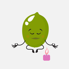 Lime, cute, attractive, character with emotion, calm, poise, yoga, meditation.