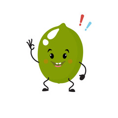A cute, attractive lime character, with emotions, joy, irritation, surprise, admiration.