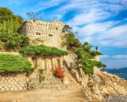 Aerial View of Maemi Castle, Geoje, Gyeongnam, South Korea, Asia.