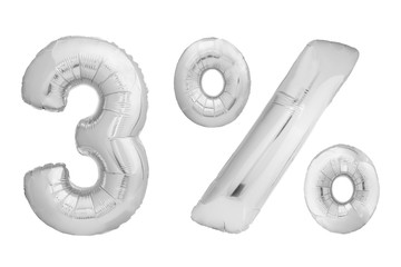 Chrome number 0 made of inflatable balloon isolated on white background. One of full number set