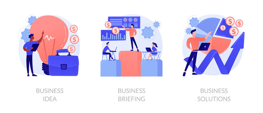 Successful Development Icons Set. Innovative Project, Team Building, Analytical Software. Business Idea, Business Briefing, Business Solutions Metaphors. Vector Isolated Concept Metaphor Illustrations