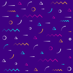 Different colors geometric pattern with different elements on violet background. Vector illustration.