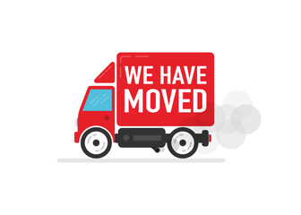 We have moved red car on white background. Delivery and shipping of the product to the client. Vector illustration.