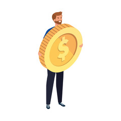 young man with coin isolated icon