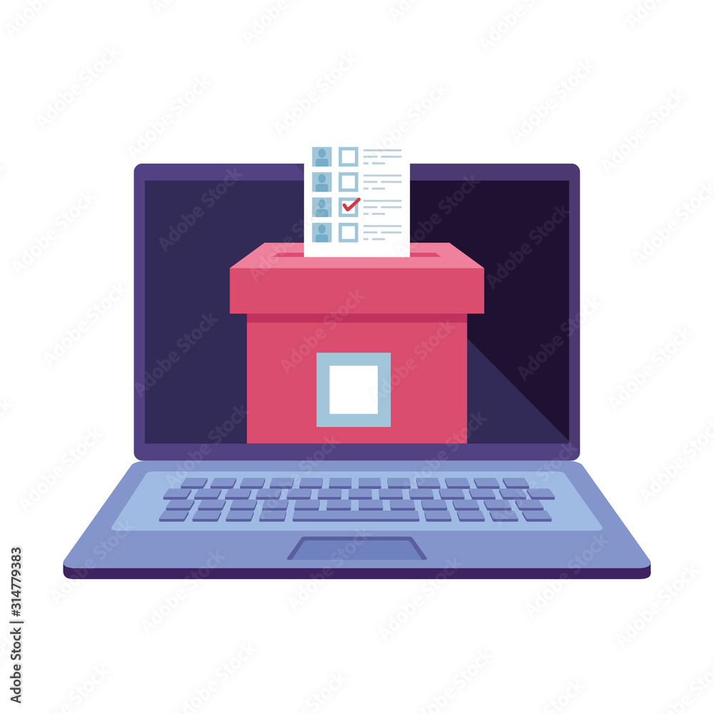 Sticker laptop computer for vote online with ballot box