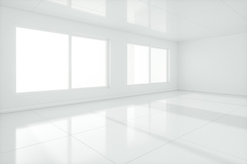 The white empty room with sunlight coming from the window, 3d rendering.