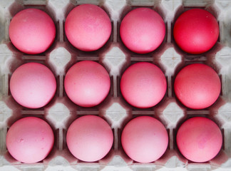 Easter holiday blue and pink eggs.