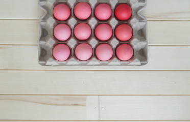 Easter holiday blue and pink eggs.