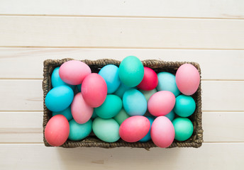 Easter holiday blue and pink eggs.