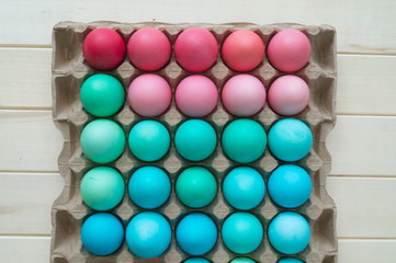 Easter holiday blue and pink eggs.