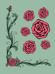 floral wedding or greeting card with bouquet of roses