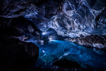 Grjotagja Underground cave with river