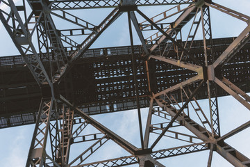 Railway bridge detail steel construction, industrial background