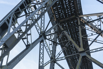 Railway bridge detail steel construction, industrial background