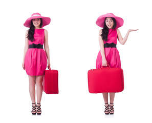 Young girl in pink dress travelling