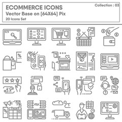 E-commerce Shopping Online and Marketing Network Icons Set, Icon Collection for Business Market Website Advertising. Store Internet Online and Mobile Convenience Shop, Infographic Illustration Design.