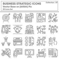 Business Strategic and Marketing Management Icon Set, Icon Collection of Strategy Success Plan. Infographic Symbol of Financial Solution and Marketing Promotion Advertising. Illustration Design