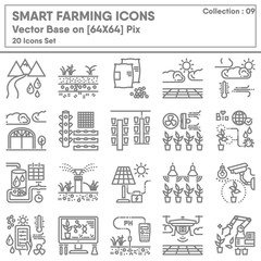 Fototapeta na wymiar Smart Farming and Agricultural Technology Icons Set, Icon Collection of Intelligence Farm Monitor System. Business Cultivation Farming Control on Mobile and Computer. Illustration Design