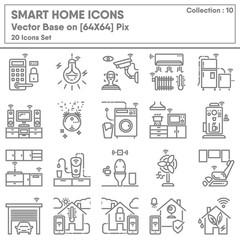 Fototapeta na wymiar Smart Home and Application Icons Set, Icon Collection of Technology Monitor House Control. Lighting, Heating, Air Conditioning, Security. Automation and Remote Monitoring. Illustration Design