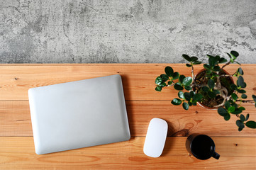 off the laptop on the work desk Top view,copy space