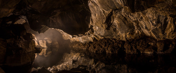 Grjotagja Underground cave with river - obrazy, fototapety, plakaty