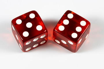 Red Dice with eleven showing on white background