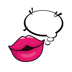 sexy lips with speech bubble pop art style icon