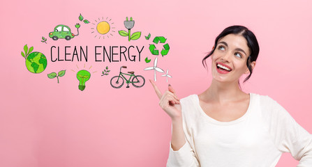 Clean energy concept with happy young woman