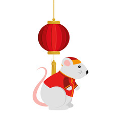 cute rodent rat with decoration chinese hanging vector illustration design