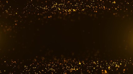 gold particles abstract background with shining golden floor particle stars dust.Beautiful  futuristic glittering fly movement flickering loop in space on black background.