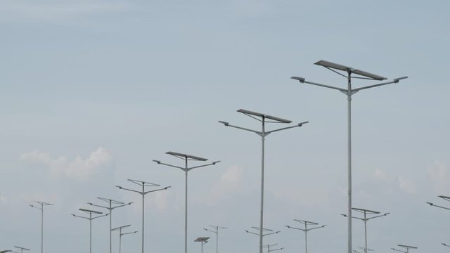Solar powered LED lights system as parking area lingting in new Syamsudin Noor International Airport, Banjarbaru, South Kalimantan / Borneo, Indonesia.