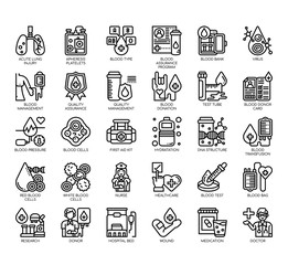 Set of blood donation thin line and pixel perfect icons for any web and app project.
