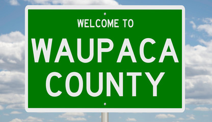 Rendering of a green 3d highway sign for Waupaca County