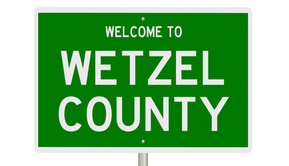 Rendering of a green 3d highway sign for Wetzel County