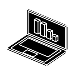silhouette of laptop with bars statistical isolated icon vector illustration design