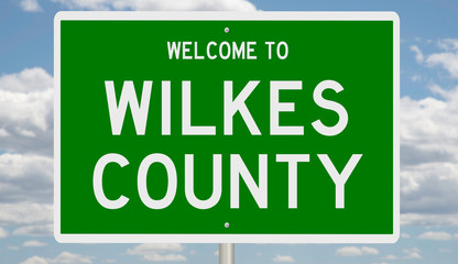 Rendering of a green 3d highway sign for Wilkes County © Rex Wholster