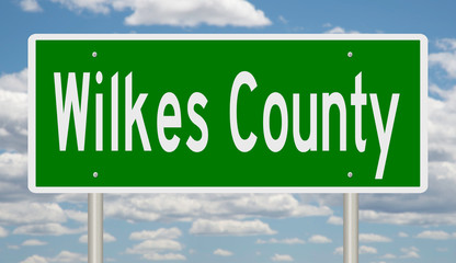 Rendering of a green 3d highway sign for Wilkes County © Rex Wholster